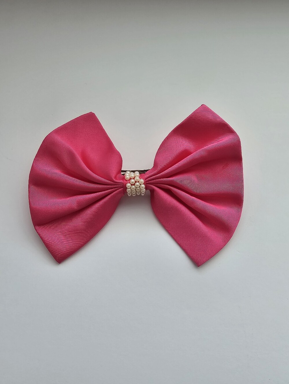 Vintage 80s 90s Hot Pink Grosgrain Oversized Bow Barrette